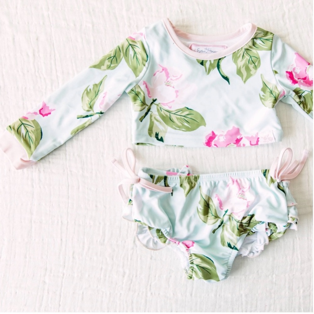 💗Sz 8 SweetHoney Crop Rash Guard - Blue Magnolia 2 piece swimsuit!